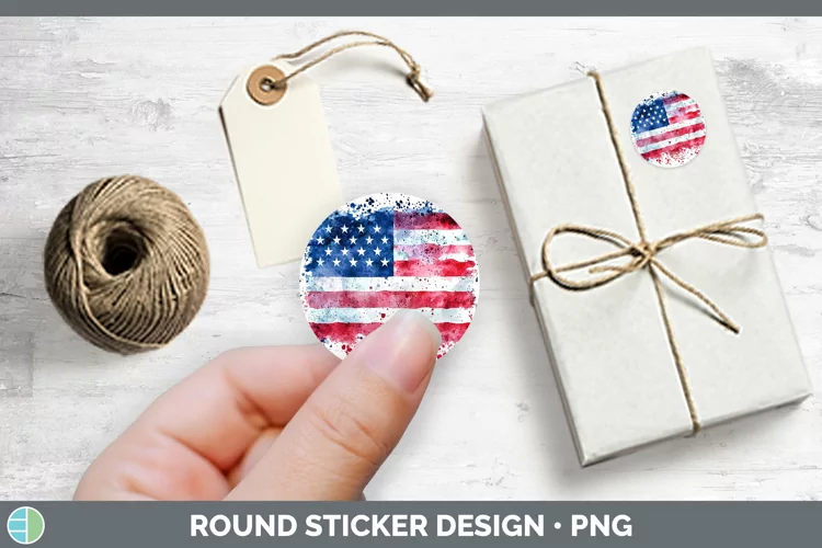 Watercolor Splatter USA Flag Stickers | Round Labels Designs