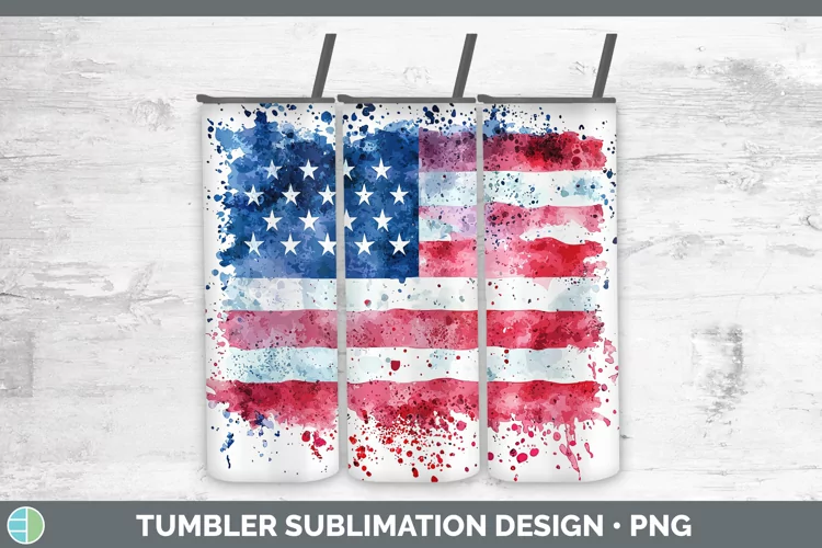 Watercolor Splatter USA Flag Tumbler Sublimation 20 oz Skinn