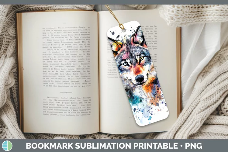 Watercolor Splatter Wolf Bookmark Sublimation Printable Desi