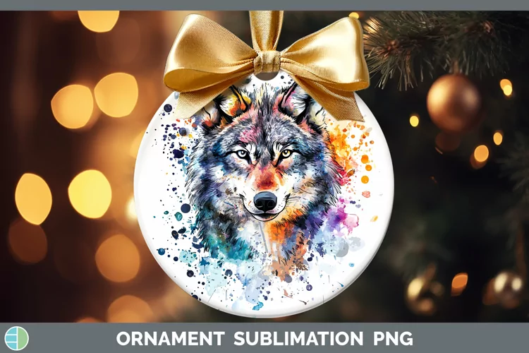 Watercolor Splatter Wolf Ornament Sublimation Bauble Designs
