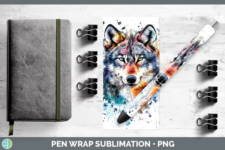 Watercolor Splatter Wolf Pen Wrap Sublimation Pen Designs