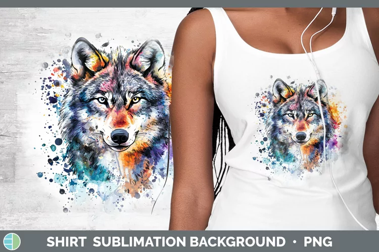 Watercolor Splatter Wolf Shirt Sublimation Sublimation Backg