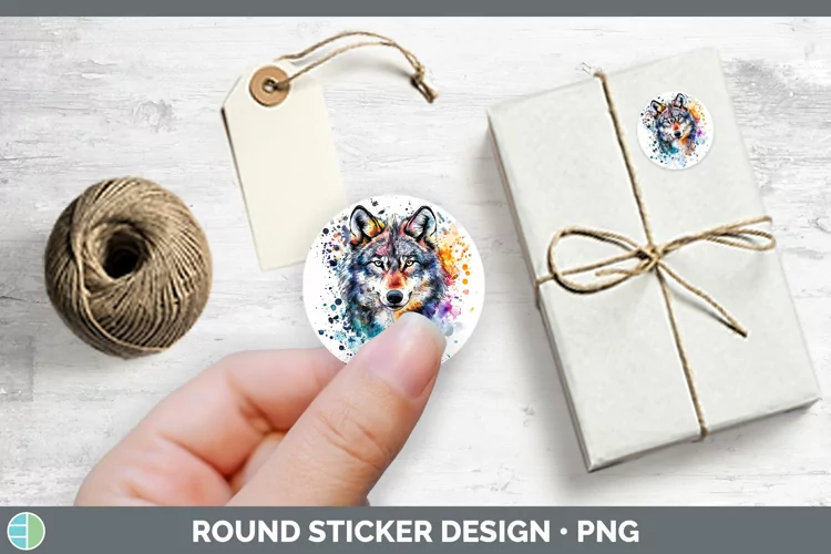 Watercolor Splatter Wolf Stickers | Round Labels Designs