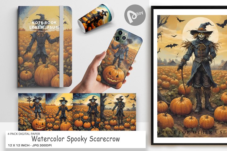 Digital Paper Watercolor Scarecrow