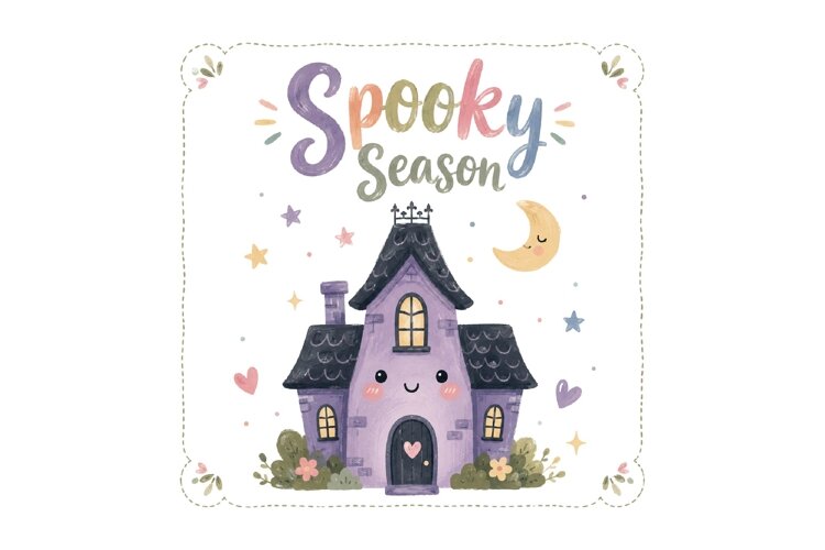 Watercolor Spooky Season House PNG Art example image 1