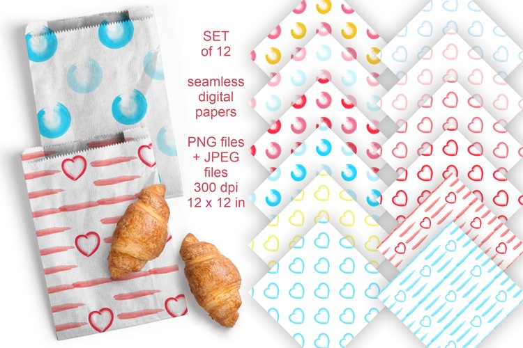 Watercolor Spots n Hearts Seamless Patterned Papers JPG PNG