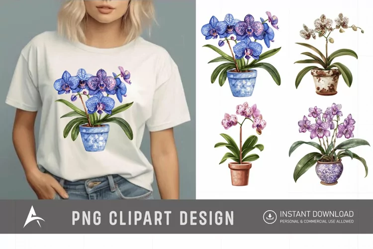 Watercolor Spotted Orchid in Pot Clipart