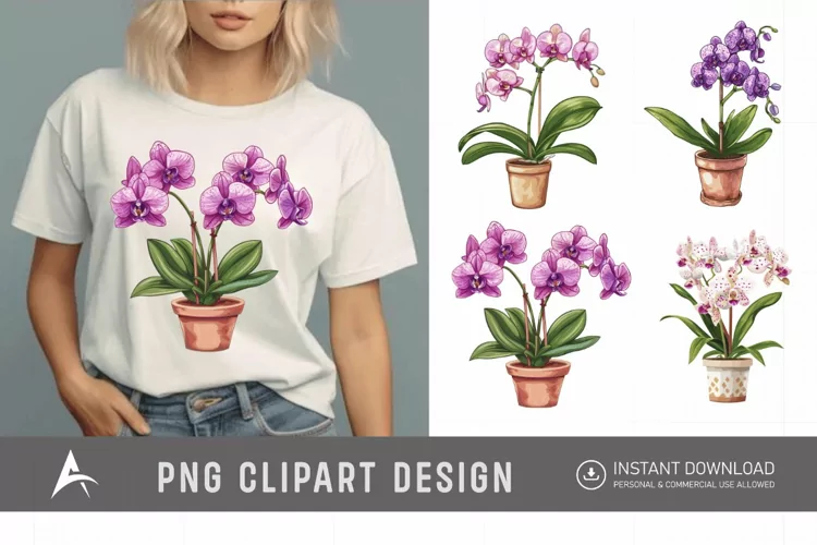 Watercolor Spotted Orchid in Pot Clipart