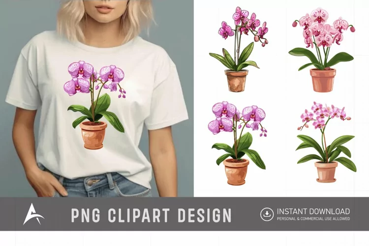 Watercolor Spotted Orchid in Pot Clipart