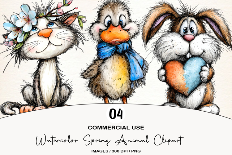 Watercolor Spring Animal Clipart