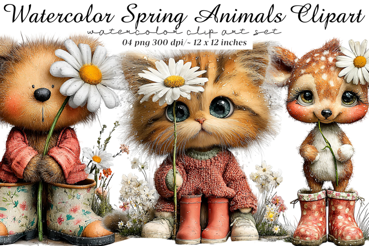 Watercolor Spring Animals Clipart