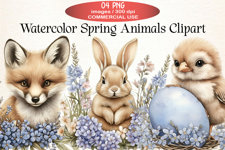 Watercolor Spring Animals Clipart
