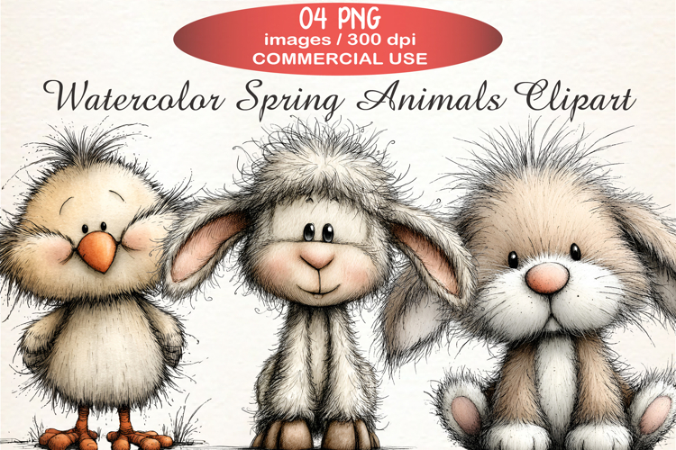 Watercolor Spring Animals Clipart