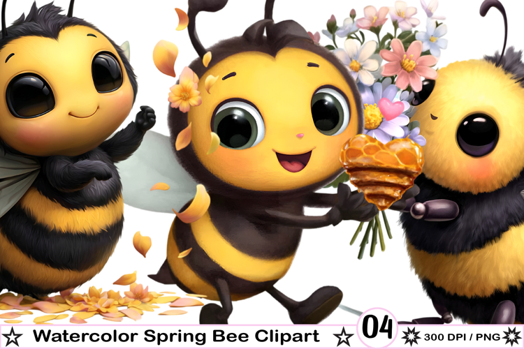 Watercolor Spring Bee Clipart