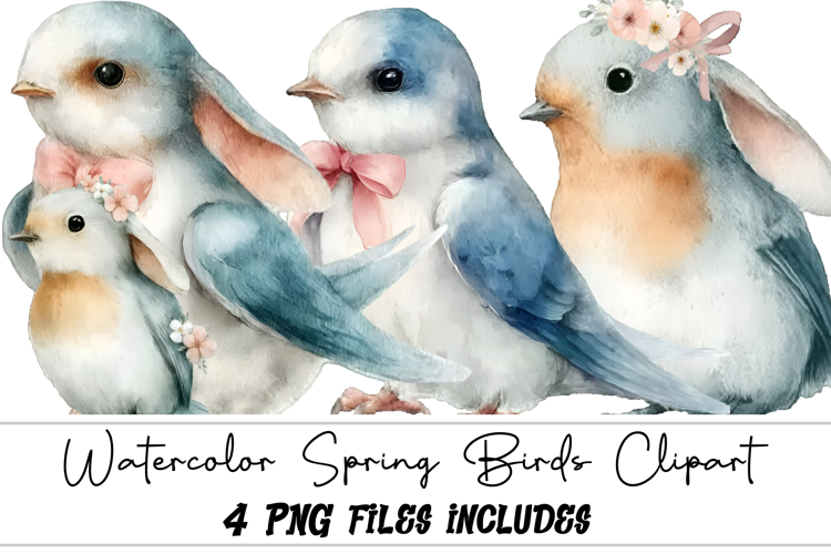 Watercolor Spring Birds Clipart