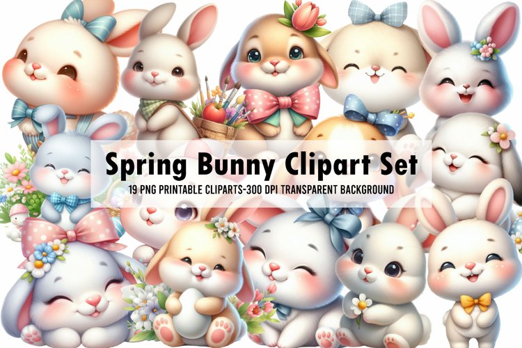 Watercolor Spring Bunny Clipart Set example image 1