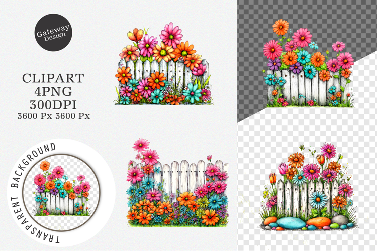 Watercolor Spring Fence Clipart