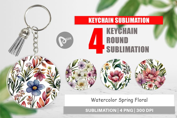Keychain Watercolor Spring Floral
