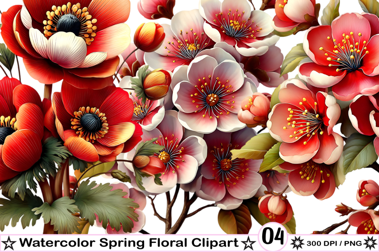 Watercolor Spring Floral Clipart