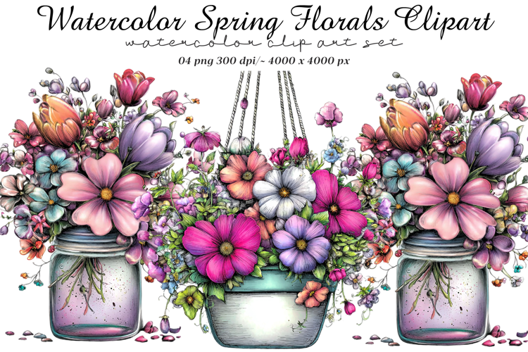 Watercolor Spring Florals Clipart