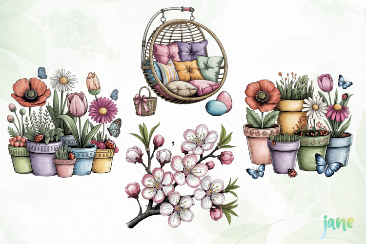 Watercolor Spring Florals Clipart