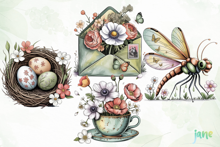 Watercolor Spring Florals Clipart