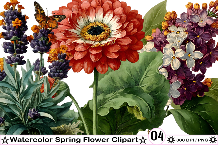 Watercolor Spring Flower Clipart