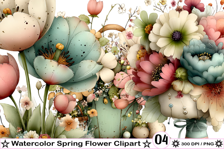 Watercolor Spring Flower Clipart