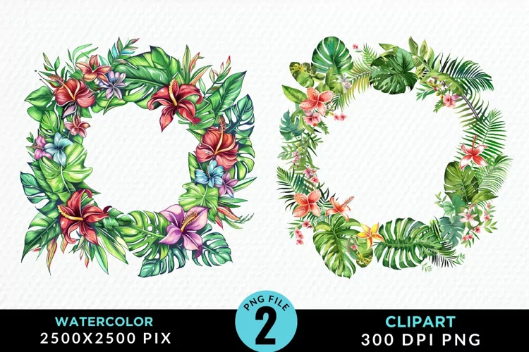 Watercolor Spring Flower Wreath Illustration Clipart