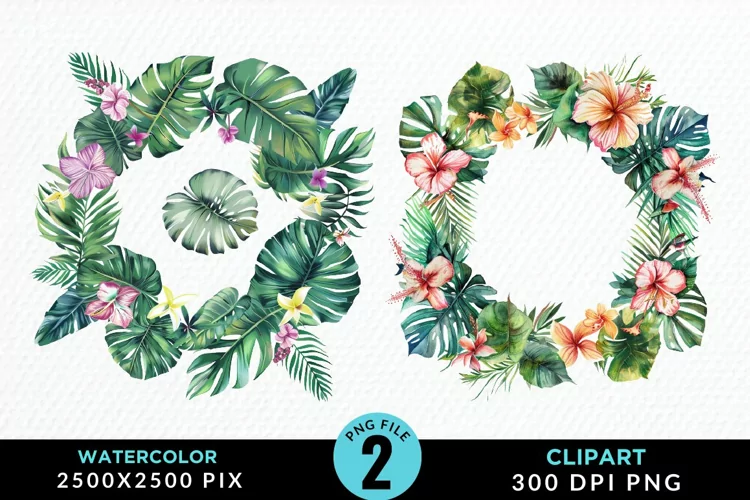 Watercolor Spring Flower Wreath Illustration Clipart