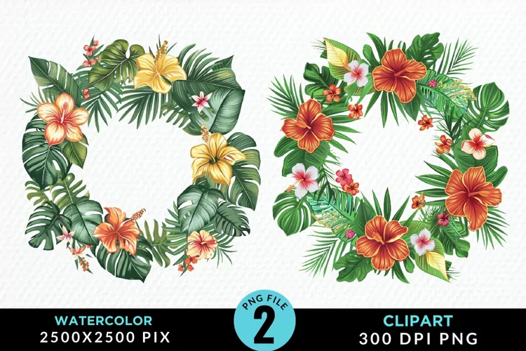 Watercolor Spring Flower Wreath Illustration Clipart