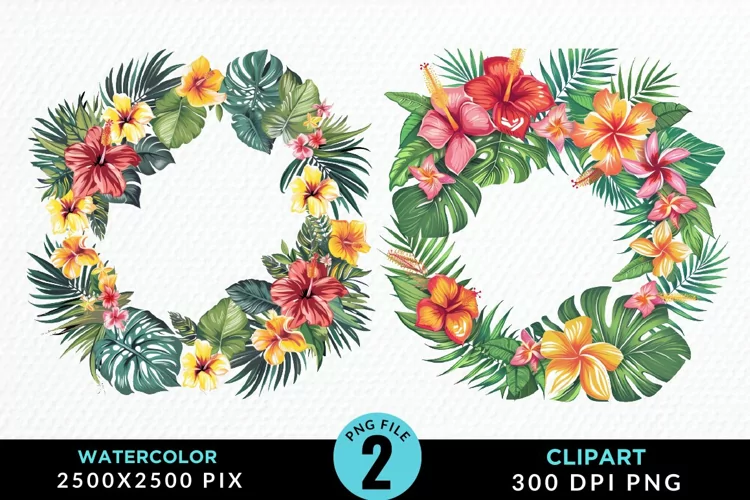 Watercolor Spring Flower Wreath Illustration Clipart