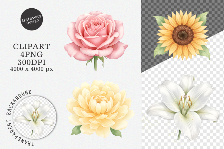 Watercolor Spring Flowers Clipart