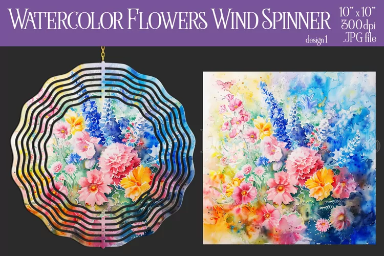 Floral Spinner, Watercolor Spring Flowers Wind Spinner, d1