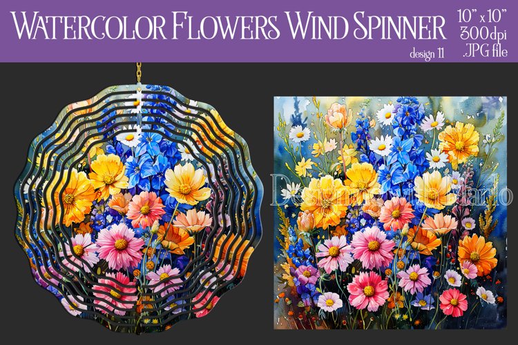 Floral Spinner, Watercolor Spring Flowers Wind Spinner, d11 example image 1