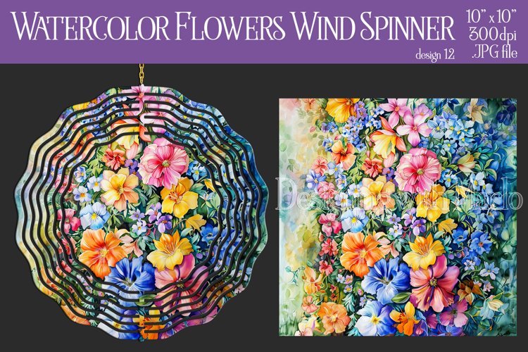 Floral Spinner, Watercolor Spring Flowers Wind Spinner, d12 example image 1