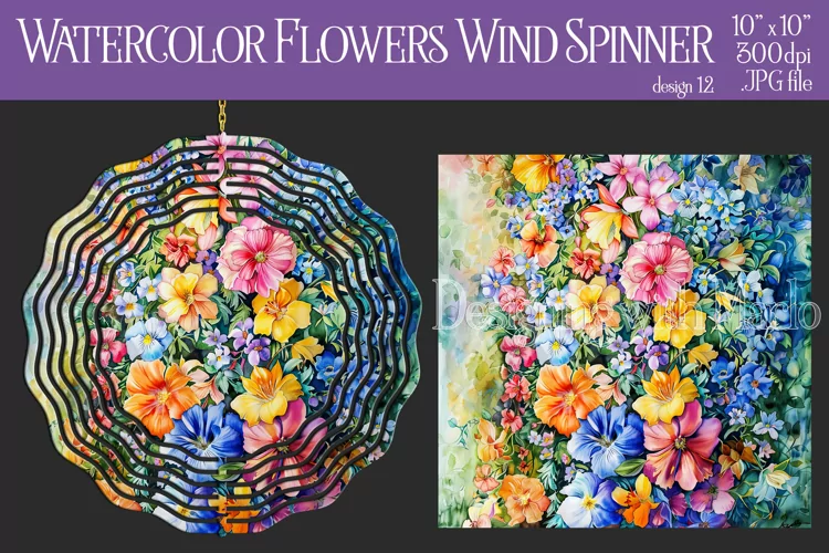 Floral Spinner, Watercolor Spring Flowers Wind Spinner, d12