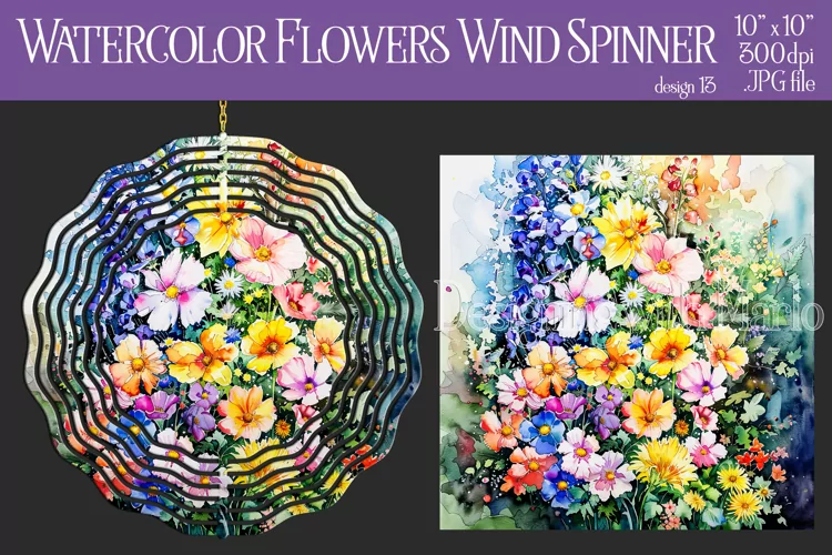 Floral Spinner, Watercolor Spring Flowers Wind Spinner, d13