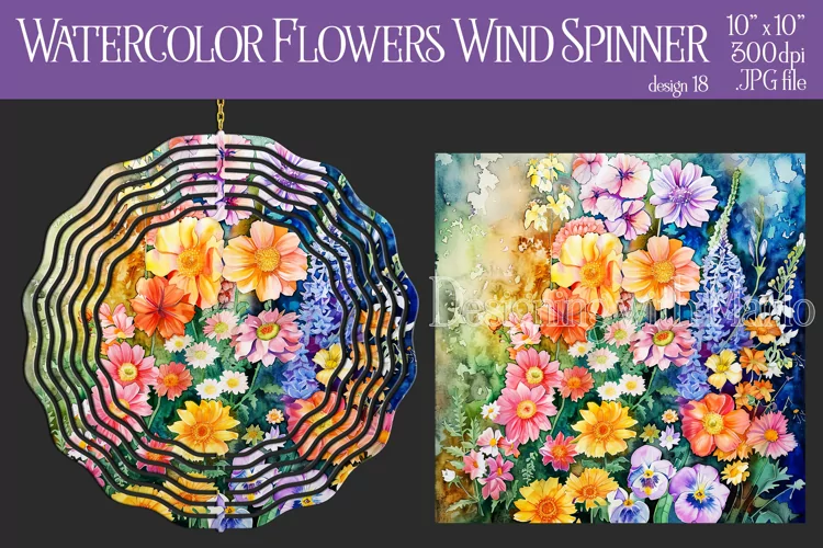 Floral Spinner, Watercolor Spring Flowers Wind Spinner, d18