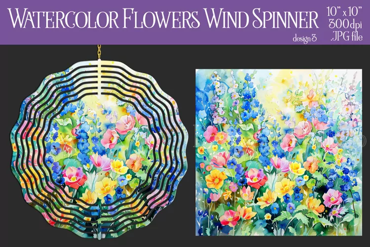 Floral Spinner, Watercolor Spring Flowers Wind Spinner, d3