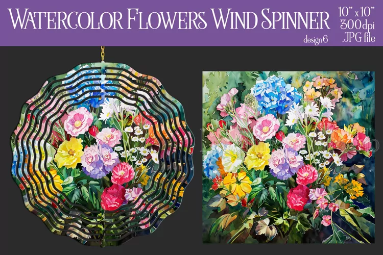 Floral Spinner, Watercolor Spring Flowers Wind Spinner, d6