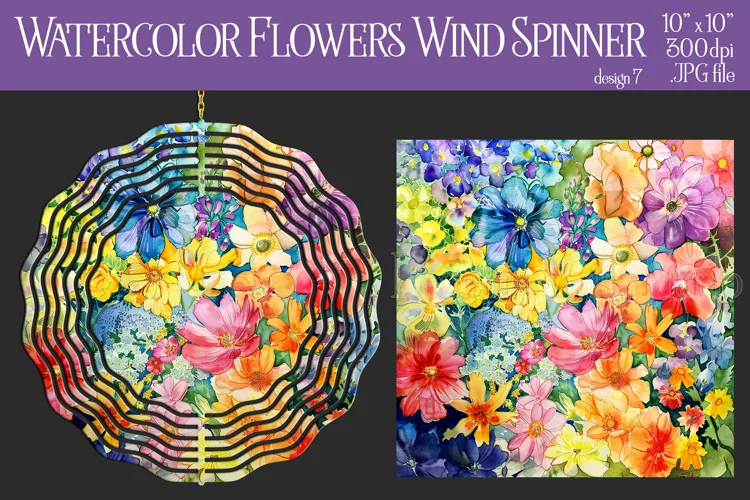 Floral Spinner, Watercolor Spring Flowers Wind Spinner, d7