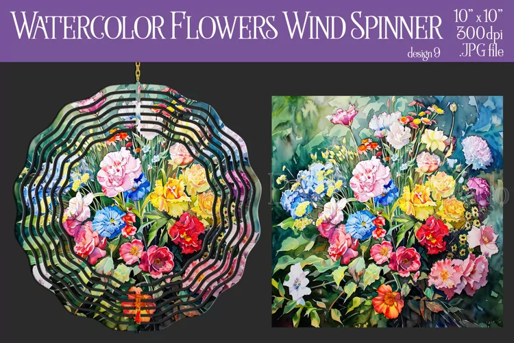 Floral Spinner, Watercolor Spring Flowers Wind Spinner, d9