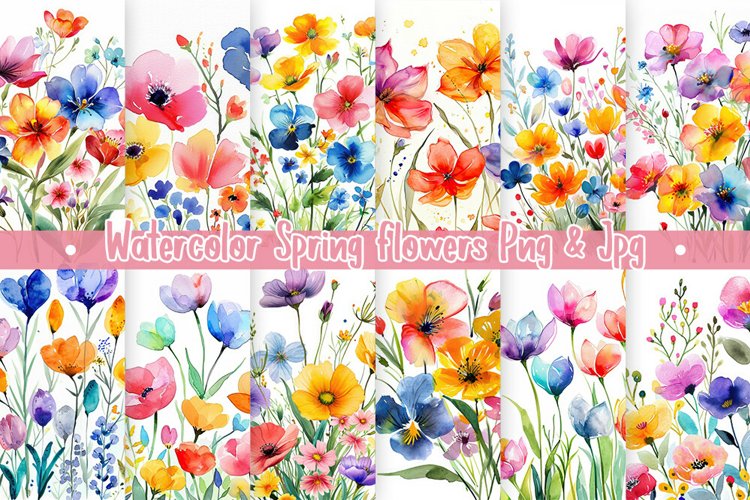 Watercolor Spring Flowers Background