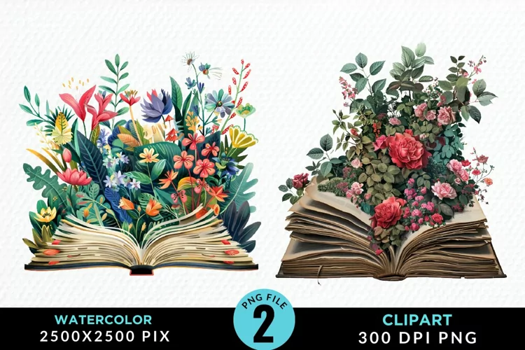 Watercolor Spring Flowers Books Clipart