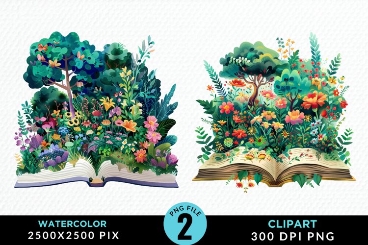 Watercolor Spring Flowers Books Clipart