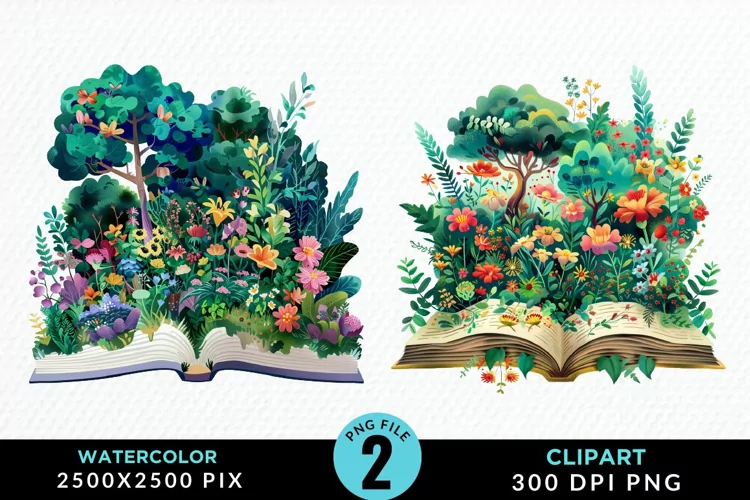 Watercolor Spring Flowers Books Clipart