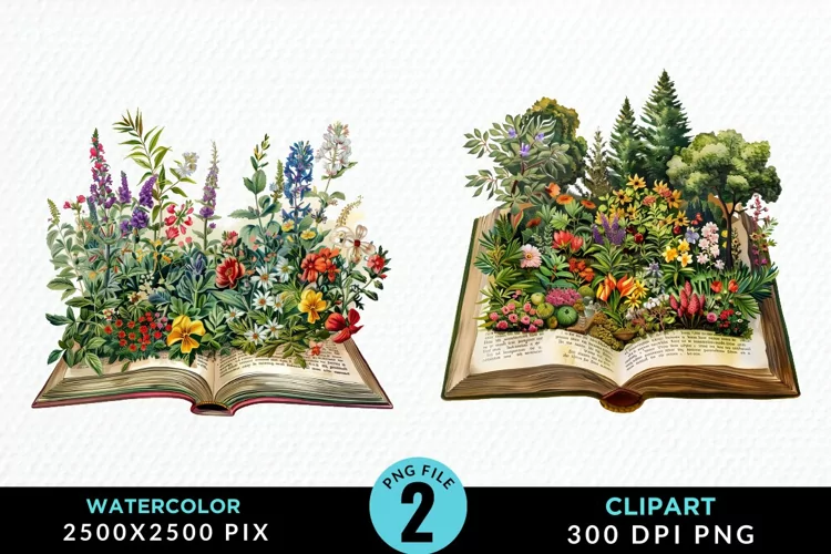 Watercolor Spring Flowers Books Clipart