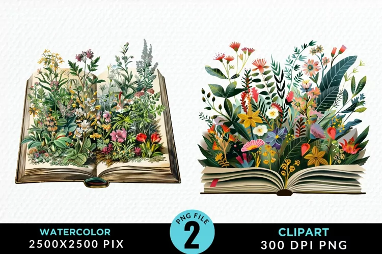 Watercolor Spring Flowers Books Clipart