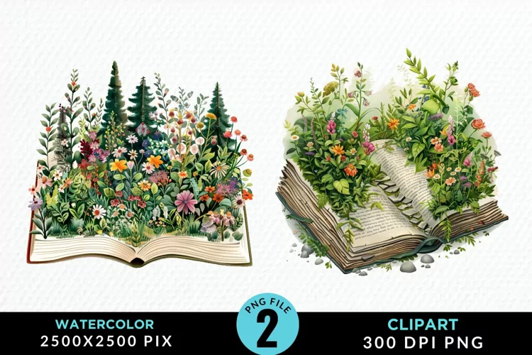 Watercolor Spring Flowers Books Clipart